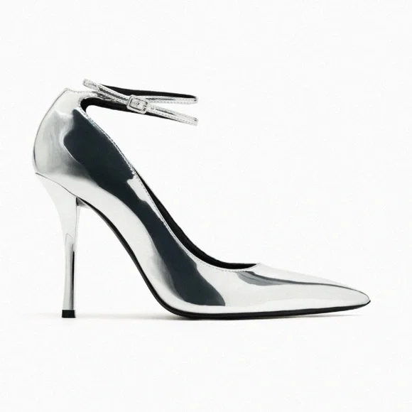 NEW! Zara Silver Metallic Heels Size 42 - Picture 3 of 13